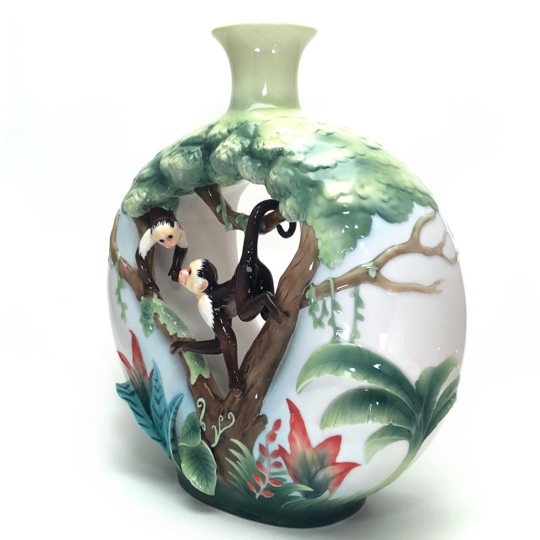 【大型・美品・箱付き】フランツ／親子のモンキー フラワーベース