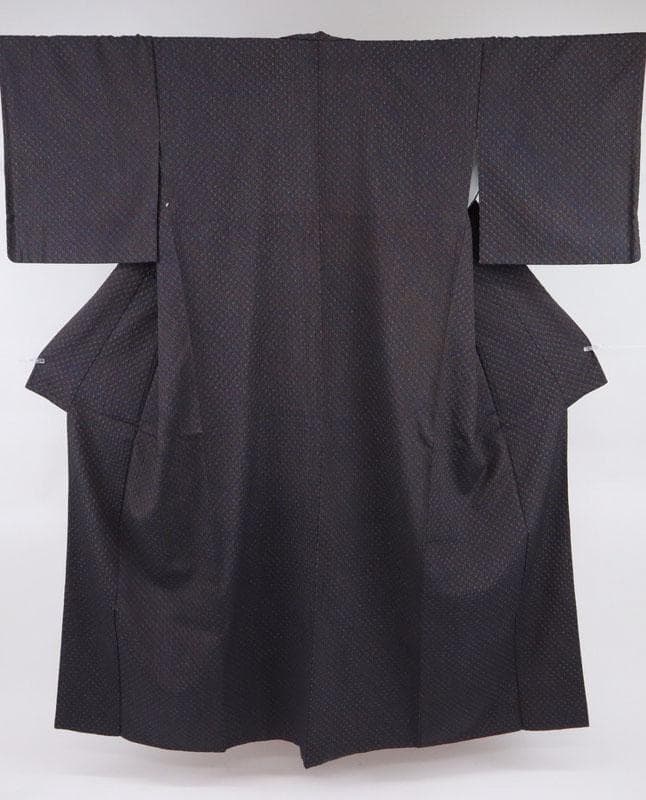 トールサイズ ワイド 総絞り＊小紋 袷着物 長尺 鹿の子絞り 紺 正絹＊2KC5