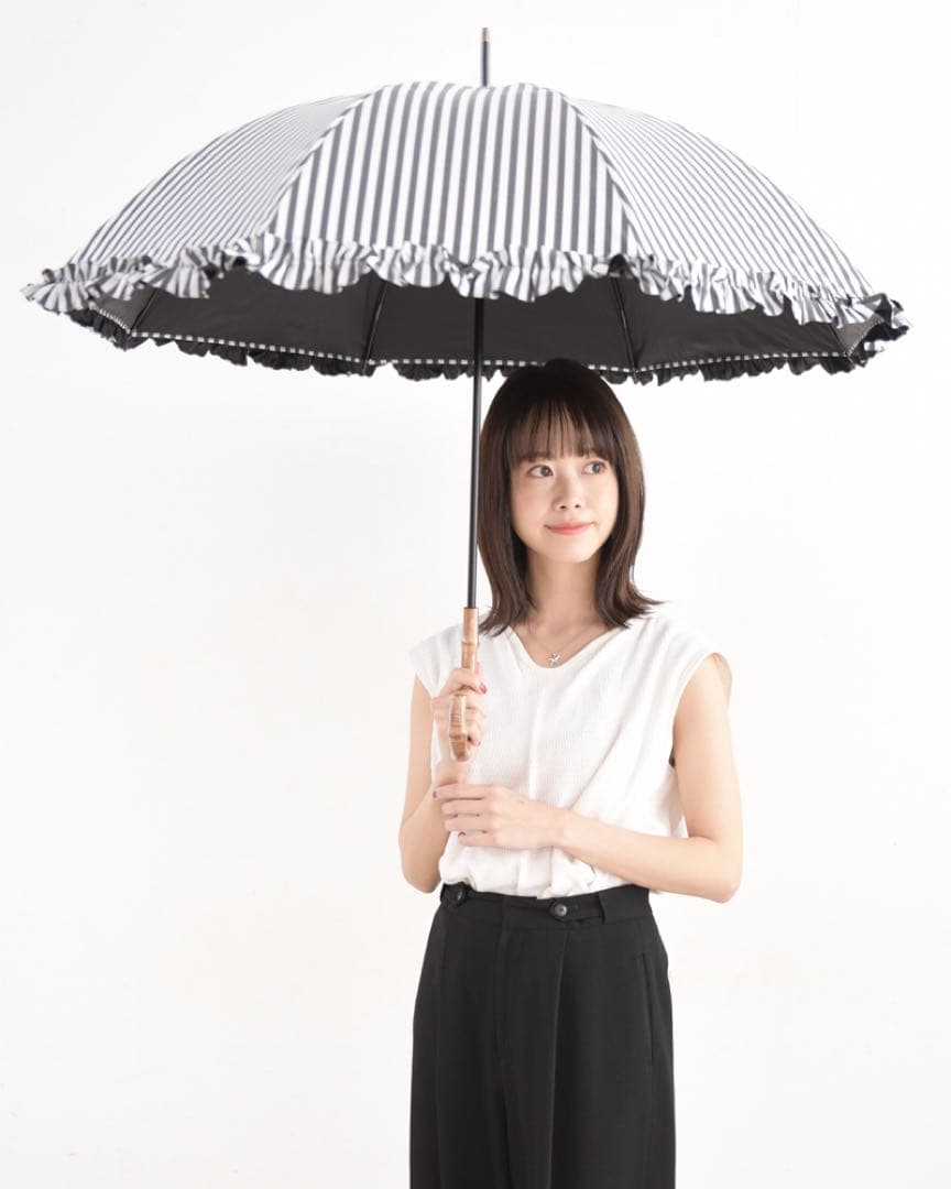 【サンバリア100】Mサイズ 白黒ストライプ フリル