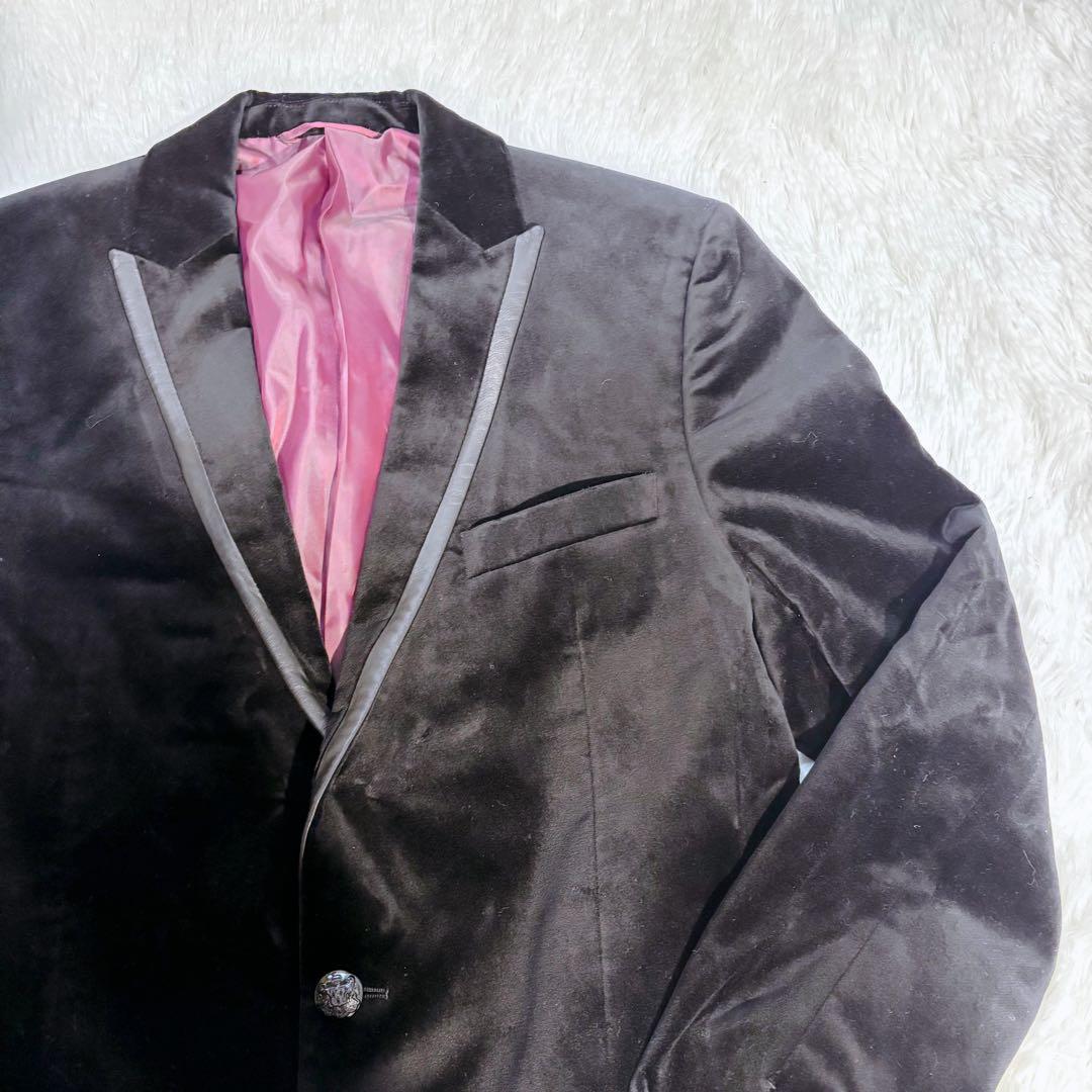 ほぼ未使用LL✨コムサマン テーラードジャケット 羊革 ベルベット メタルボタン