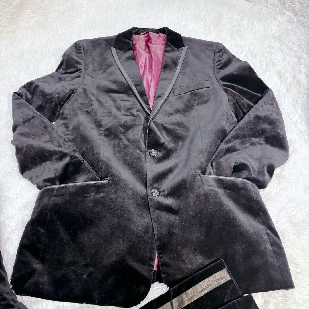 ほぼ未使用LL✨コムサマン テーラードジャケット 羊革 ベルベット メタルボタン