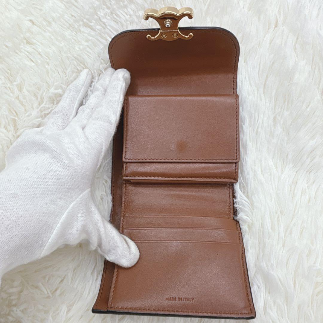 美品✨CELINE トリオンフ スモールフラップウォレット 三つ折り ブラウン