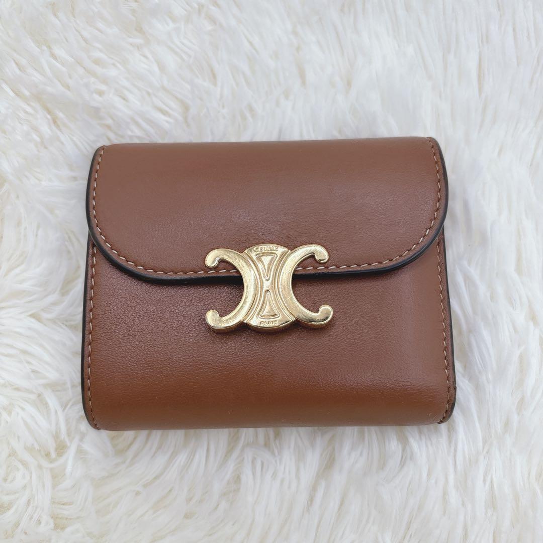 美品✨CELINE トリオンフ スモールフラップウォレット 三つ折り ブラウン