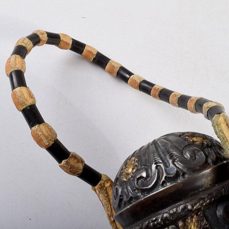 馬具　装飾品　中国　チベット　本皮製　古銅持ち手　鞭　C　9317