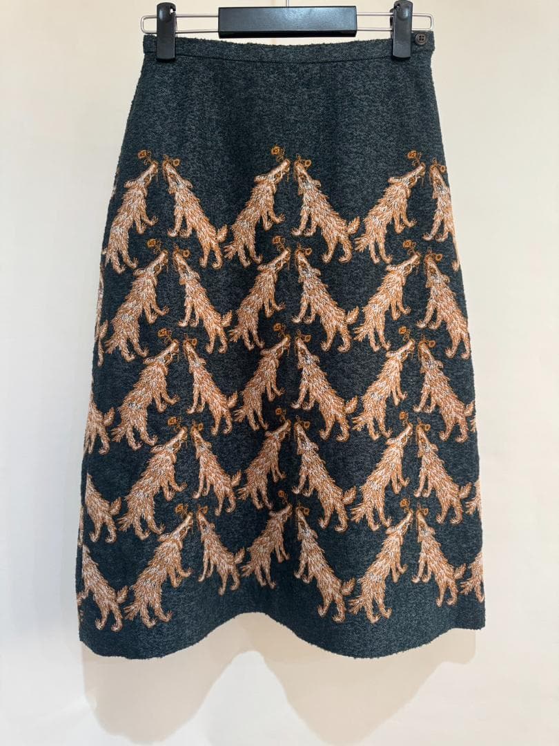 ミナペルホネン wolf & flower 刺繍 セミフレアスカート 36