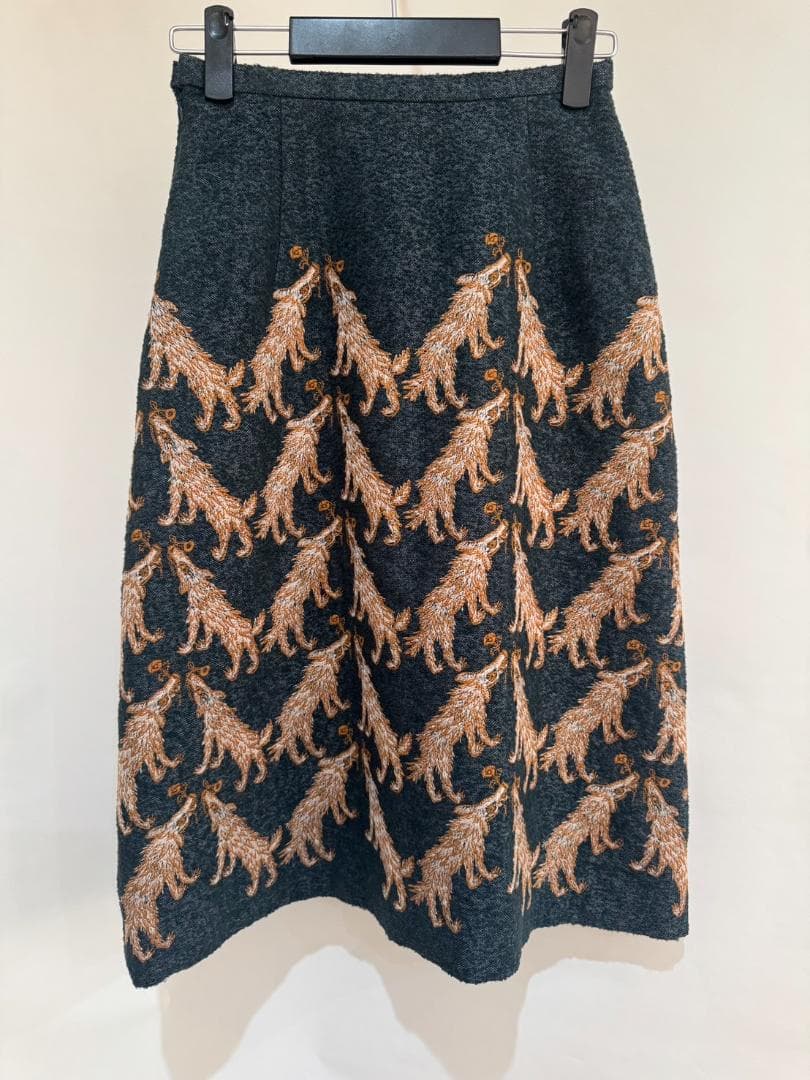 ミナペルホネン wolf & flower 刺繍 セミフレアスカート 36