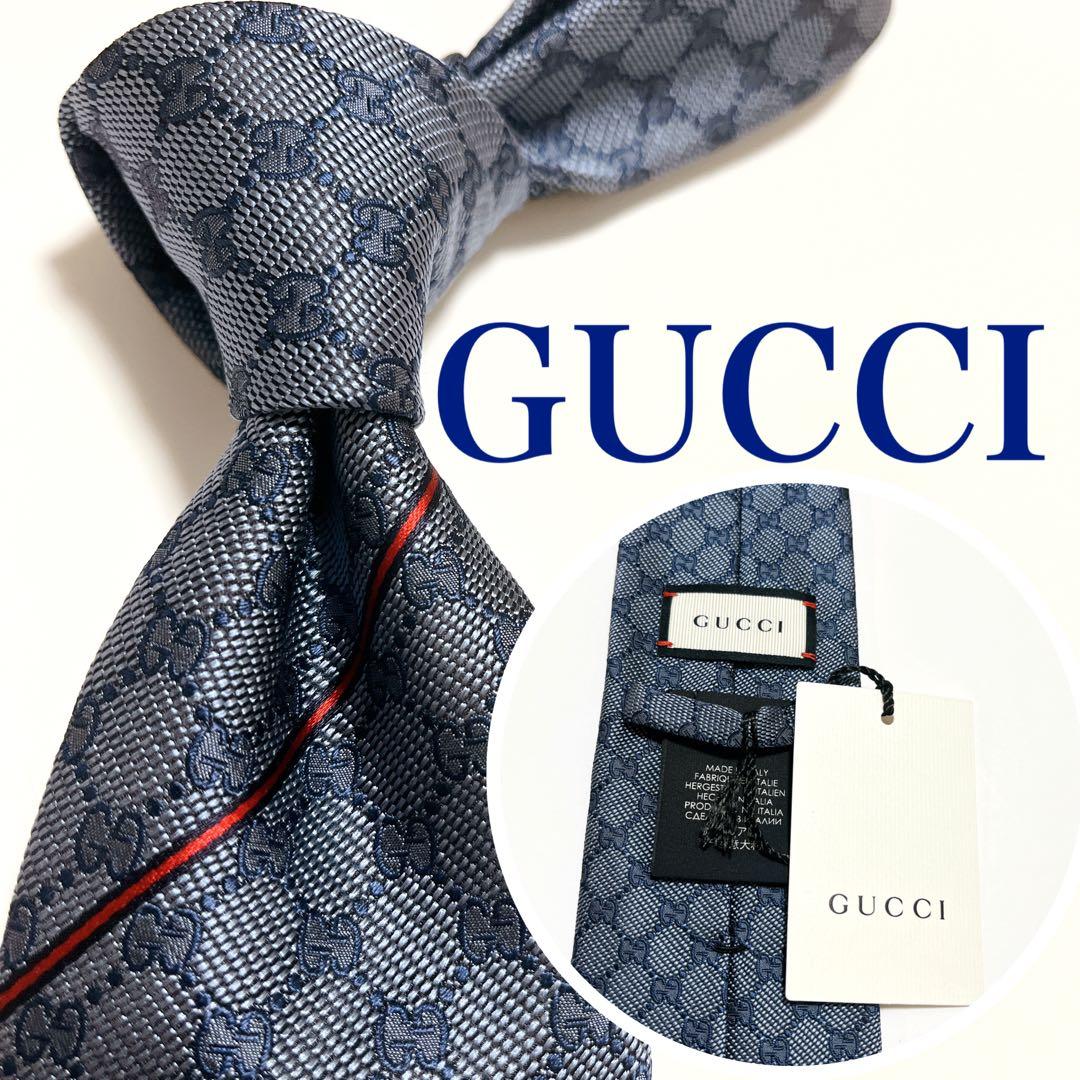 新品タグ付き グッチ ネクタイ ハイブランド GG柄 インターロッキング 光沢