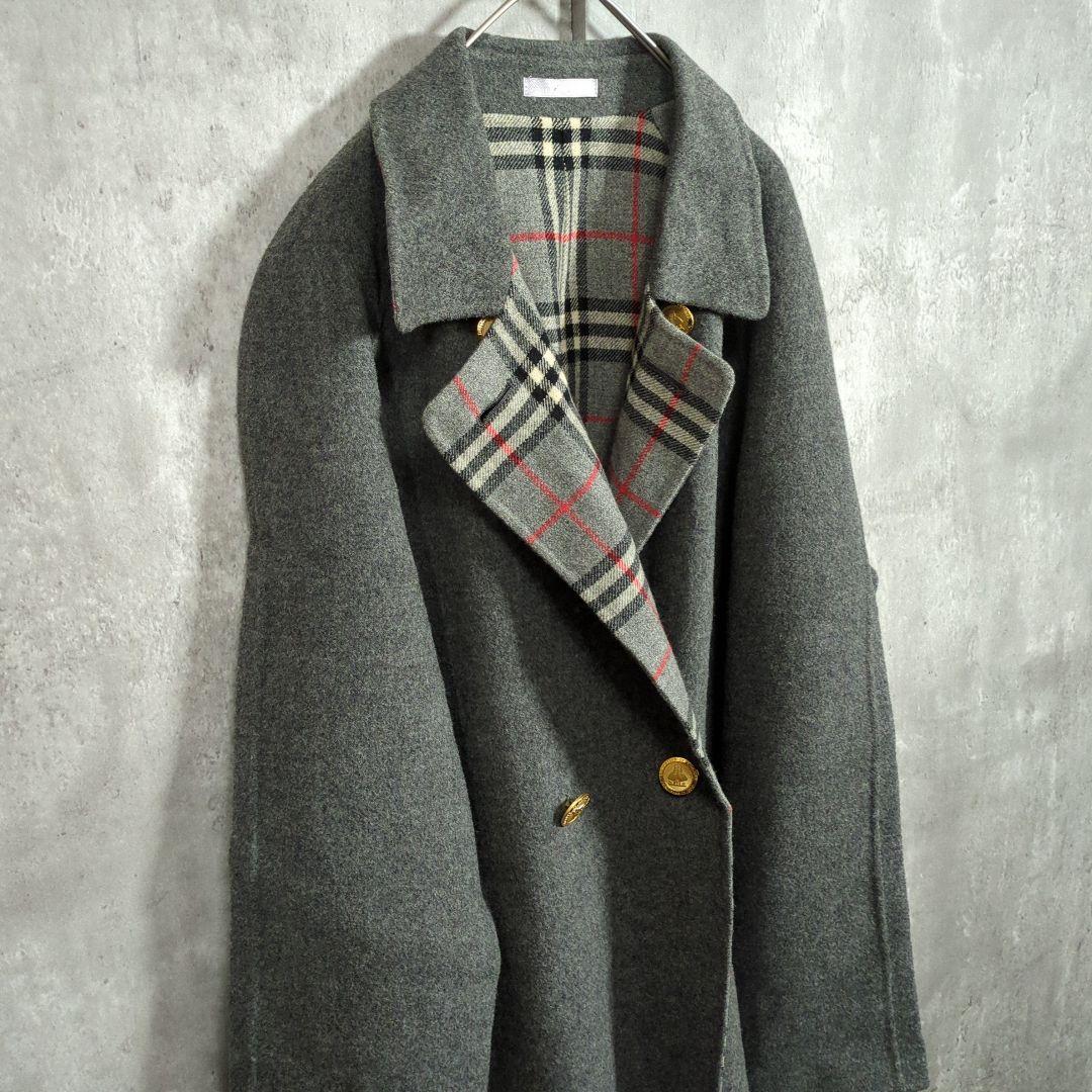 【80~90s】BURBERRY Woolカシミヤ混コート ノバチェック金ボタン