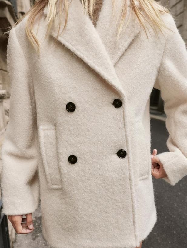 【新品】ZARA　ブークレダブルブレストミディ丈コート　Sサイズ