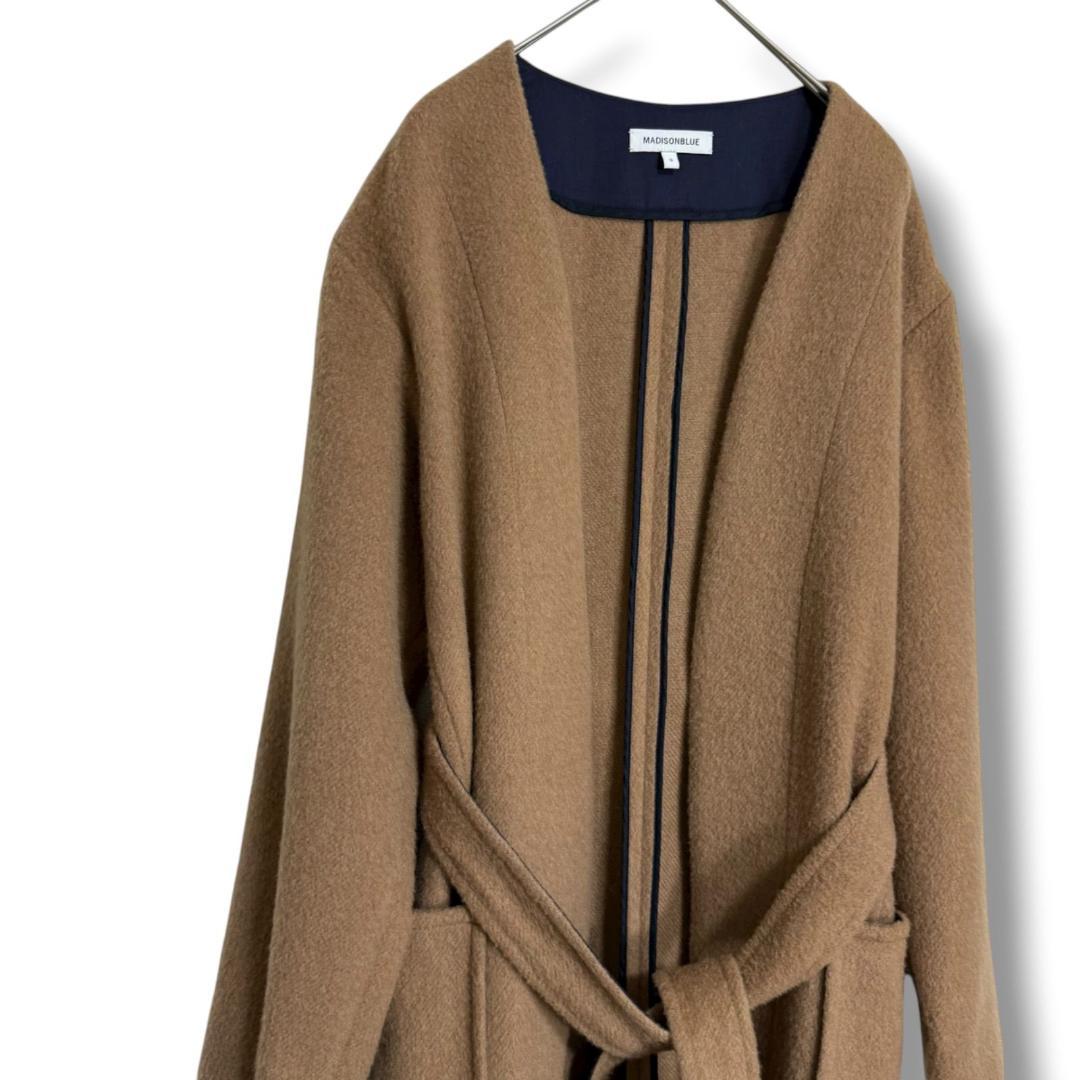 ベビーキャメル(らくだ)100%お素材 マディソンブルー ベルト付きガウンコート