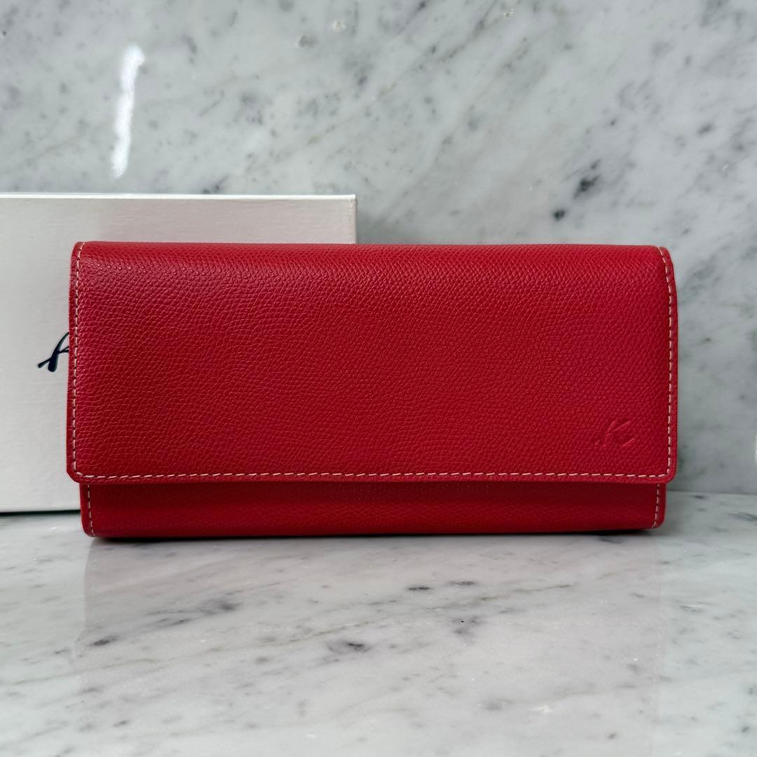 新品 未使用 kitamura キタムラ 本革 レザー 長財布 赤 ステッチ
