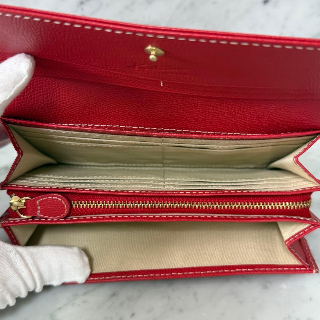 新品 未使用 kitamura キタムラ 本革 レザー 長財布 赤 ステッチ