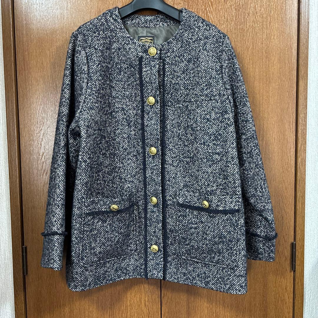 ハグオーワーノーカラージャケット ヘリンボーン