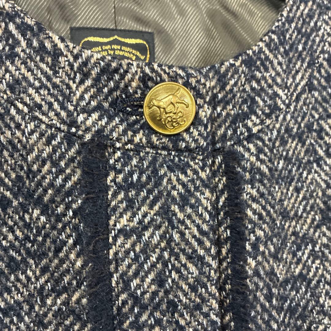 ハグオーワーノーカラージャケット ヘリンボーン