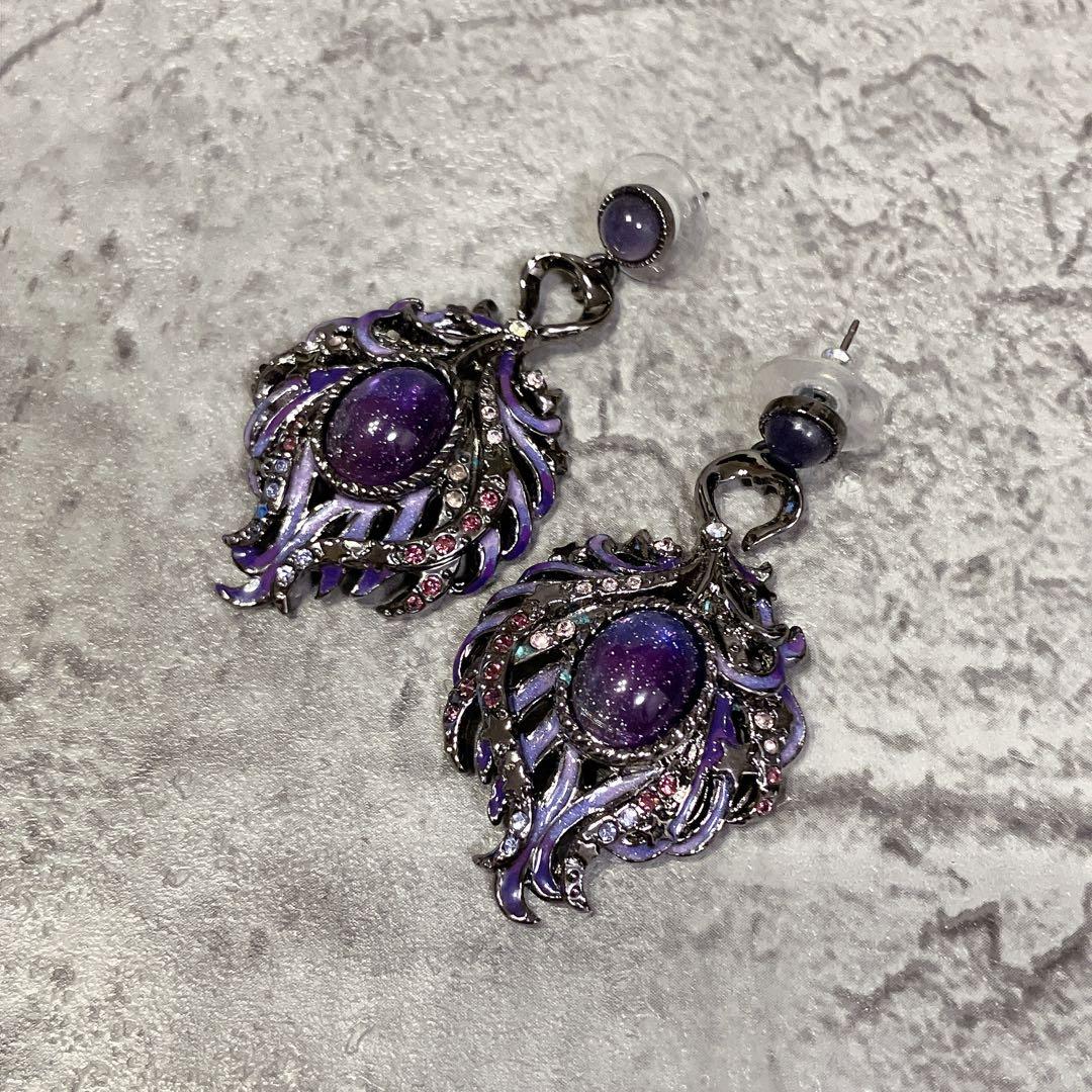 希少 ANNA SUI アナスイ 孔雀の羽 ピアス クジャク パープル