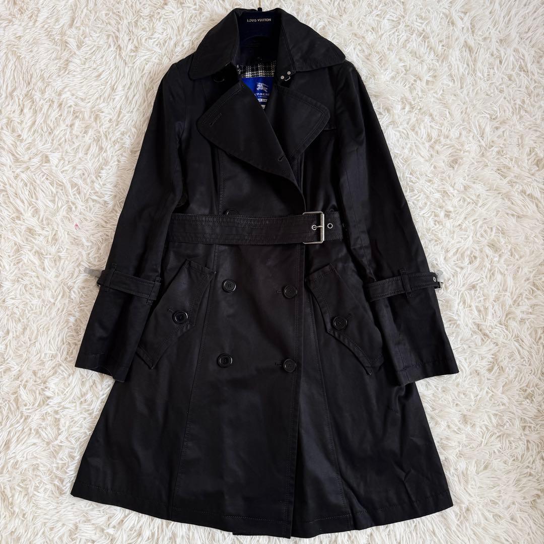 美品　バーバリーブルーレーベル　トレンチコート　ノバチェック　ライナー　黒　S
