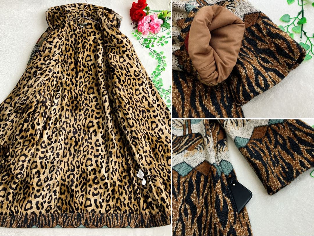 大きいサイズ/レリアン★ビッグシルエット アニマル 総柄 フーデッドロングコート