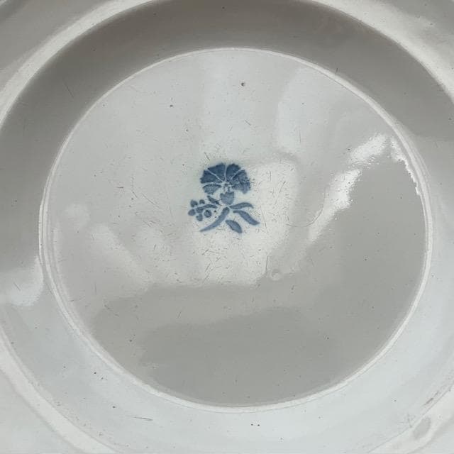 印あり◆美品◆19世紀南仏青い花リム皿ムスティエレリーフオクトゴナルキュノワール