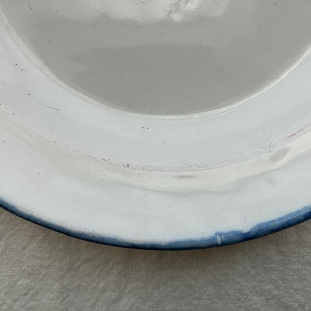 印あり◆美品◆19世紀南仏青い花リム皿ムスティエレリーフオクトゴナルキュノワール