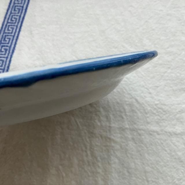 印あり◆美品◆19世紀南仏青い花リム皿ムスティエレリーフオクトゴナルキュノワール