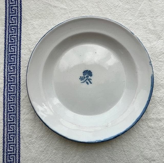 印あり◆美品◆19世紀南仏青い花リム皿ムスティエレリーフオクトゴナルキュノワール
