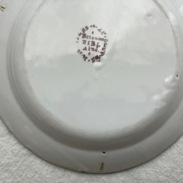 印あり◆美品◆19世紀南仏青い花リム皿ムスティエレリーフオクトゴナルキュノワール