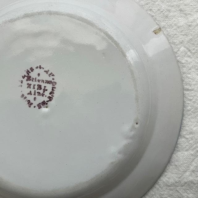 印あり◆美品◆19世紀南仏青い花リム皿ムスティエレリーフオクトゴナルキュノワール