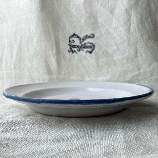 印あり◆美品◆19世紀南仏青い花リム皿ムスティエレリーフオクトゴナルキュノワール