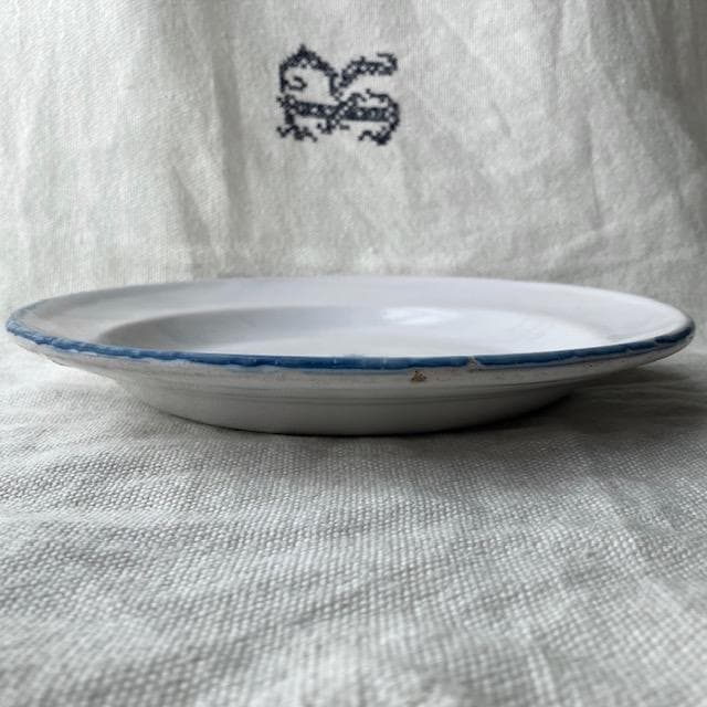 印あり◆美品◆19世紀南仏青い花リム皿ムスティエレリーフオクトゴナルキュノワール