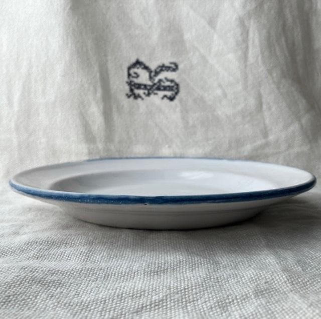 印あり◆美品◆19世紀南仏青い花リム皿ムスティエレリーフオクトゴナルキュノワール