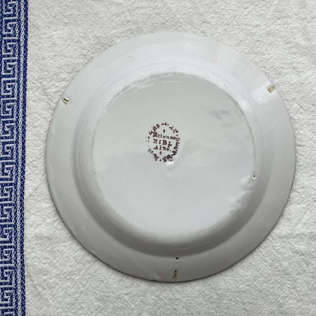 印あり◆美品◆19世紀南仏青い花リム皿ムスティエレリーフオクトゴナルキュノワール