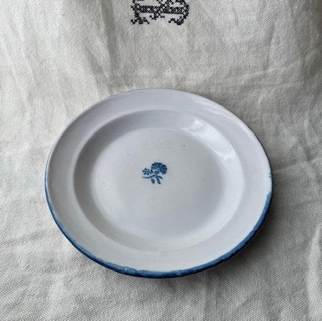 印あり◆美品◆19世紀南仏青い花リム皿ムスティエレリーフオクトゴナルキュノワール