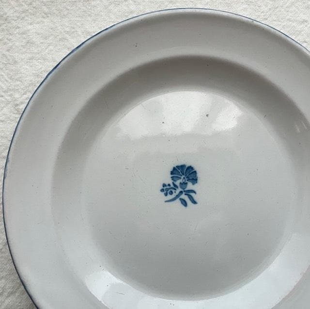印あり◆美品◆19世紀南仏青い花リム皿ムスティエレリーフオクトゴナルキュノワール