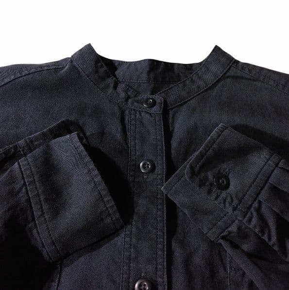 アンタイトル シャツワンピース ロング ネイビー 無地 L 長袖 バンドカラー