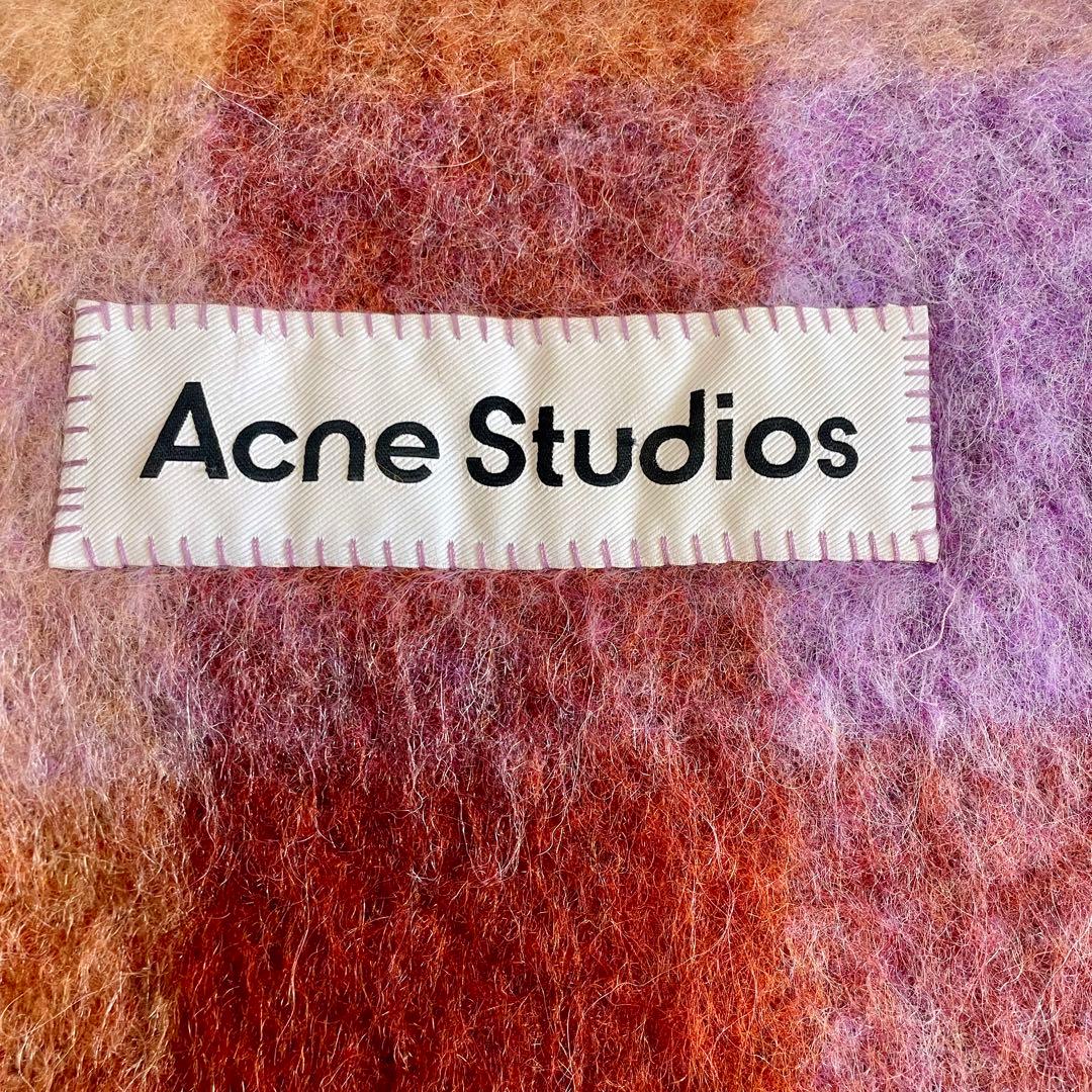 極美品【アクネストゥディオス】マフラー ストール チェック ロゴ 肉厚