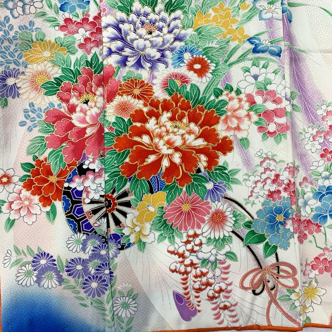 507agu23□七五三 7歳 女児 着物＆袋帯 金駒刺繍 花車□美品