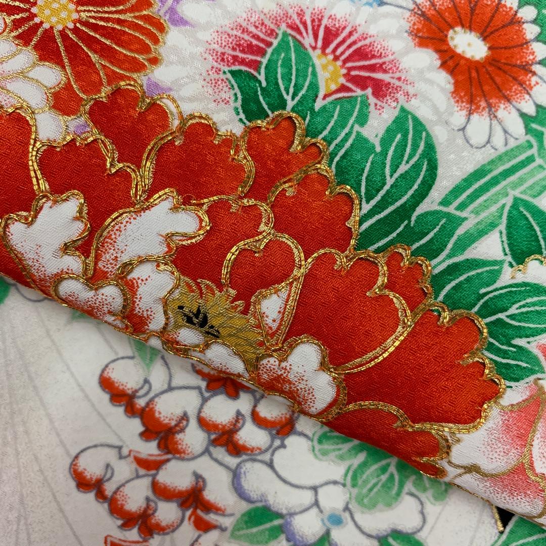 507agu23□七五三 7歳 女児 着物＆袋帯 金駒刺繍 花車□美品
