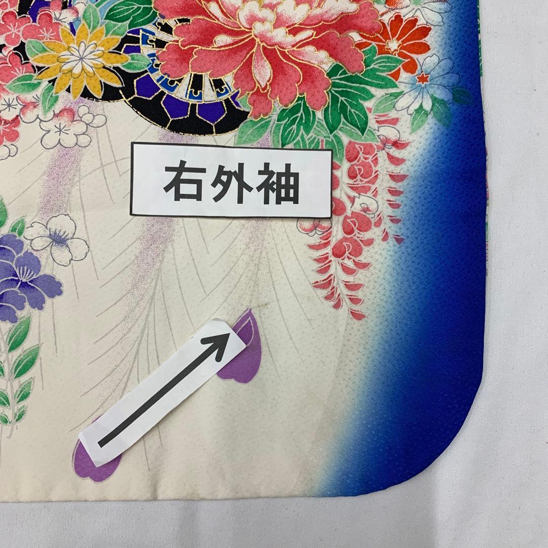 507agu23□七五三 7歳 女児 着物＆袋帯 金駒刺繍 花車□美品