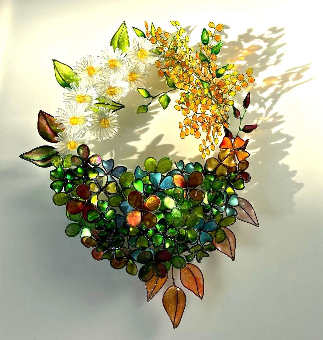 一点物　大きな春いっぱいリース　ワイヤークラフト　ディップアート　壁飾り　アート