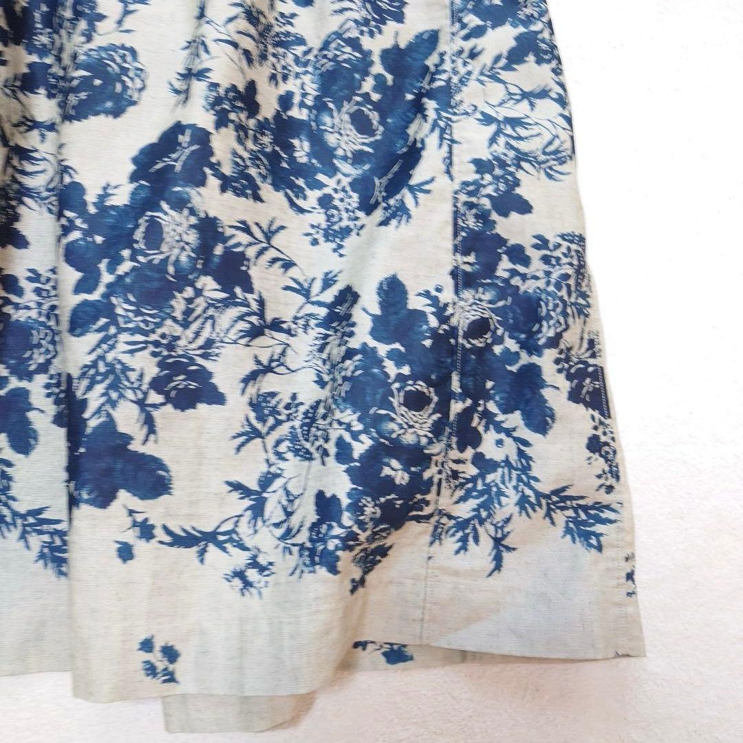 試着のみ45R インディゴ抜染ローズプリントのスモックドレス 45rpm