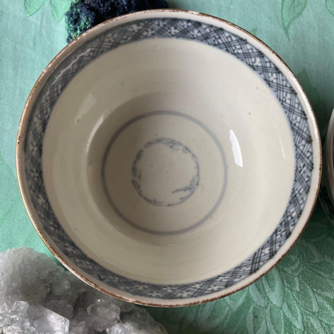 古伊万里　染付　鳳凰　龍　牡丹唐草　ご飯茶碗　4客