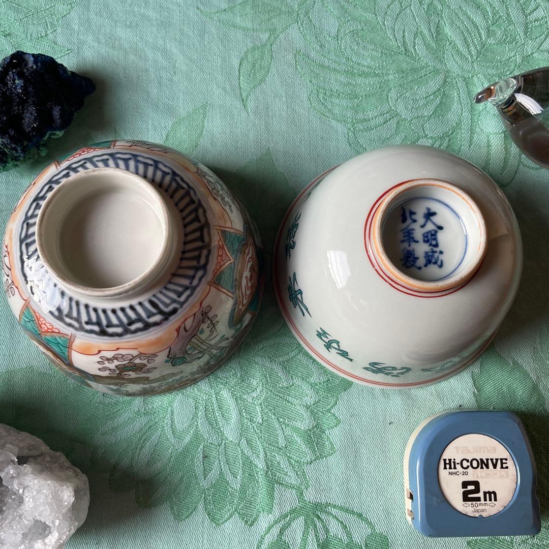 古伊万里　染付　鳳凰　龍　牡丹唐草　ご飯茶碗　4客