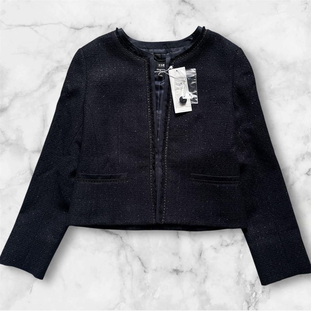 新品【希少サイズ】23区 ノーカラージャケット ツィード ラメ フォーマル