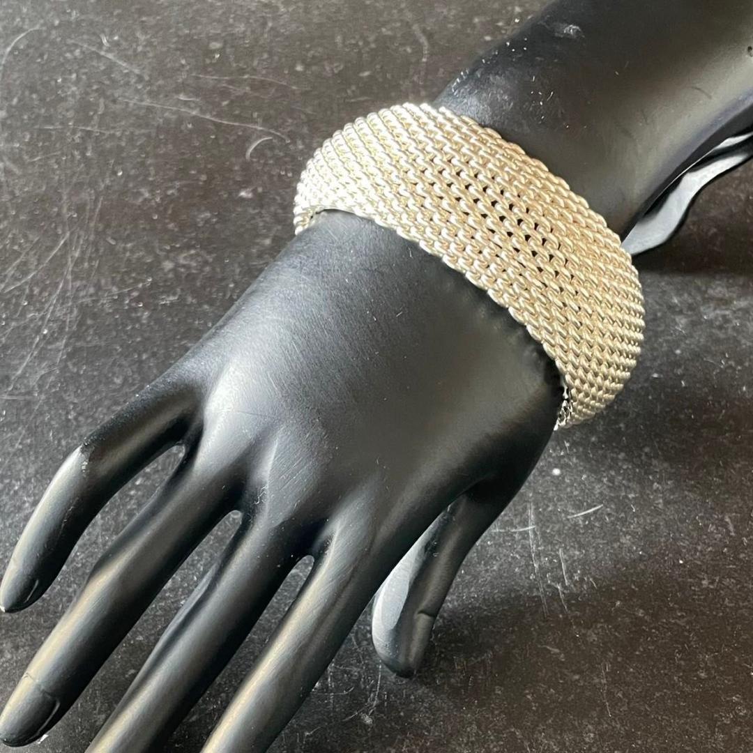 ティファニー 美品 サマセット メッシュ ワイド バングル SY4fe