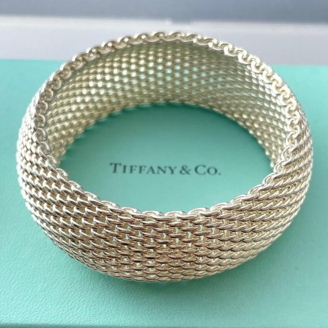 ティファニー 美品 サマセット メッシュ ワイド バングル SY4fe