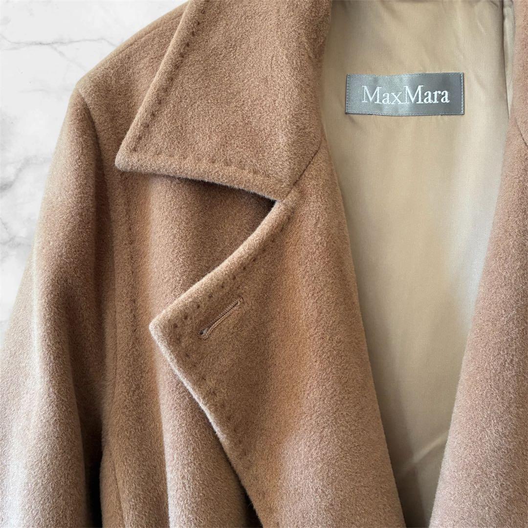 マックスマーラ 銀タグアンゴラ混ベルテッドコート マニュエラキャメル