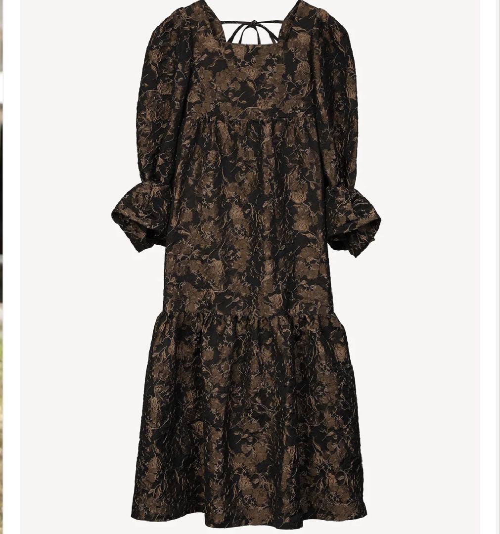 【美品】Acka パフスリーブ ロングワンピース ブラック 花柄 1サイズ