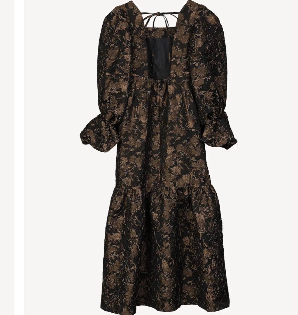 【美品】Acka パフスリーブ ロングワンピース ブラック 花柄 1サイズ