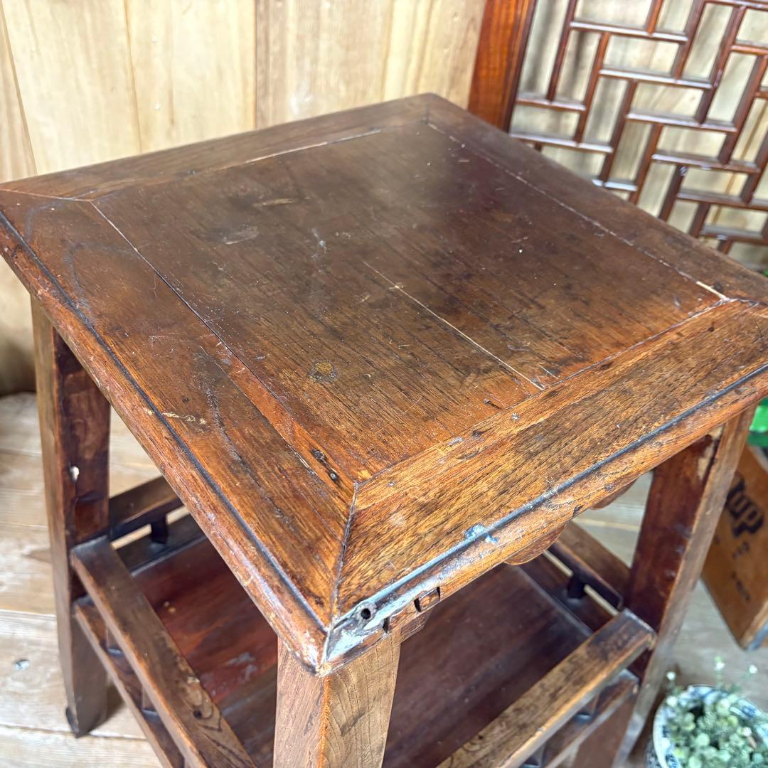 中国アンティークビンテージ年代物木製サイドテーブル飾り台ディスプレイ台花台置台