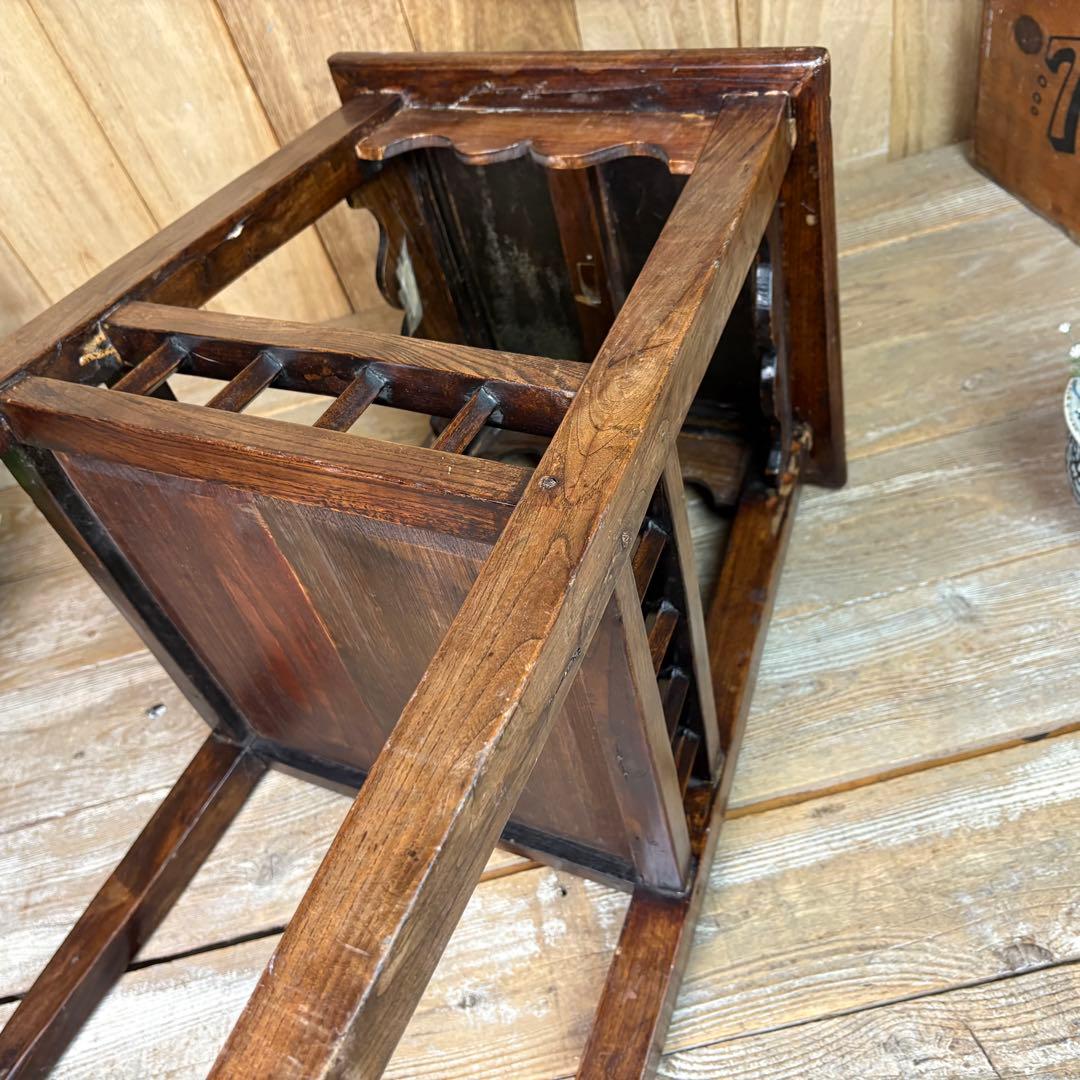 中国アンティークビンテージ年代物木製サイドテーブル飾り台ディスプレイ台花台置台